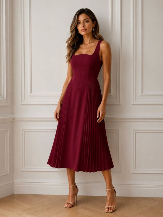 Dresses & Skirts - "Aziel" Large Burgundy Pleated Dress